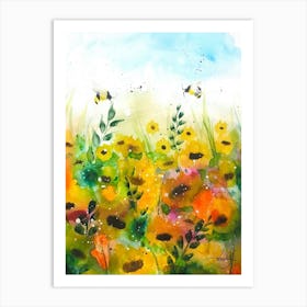 Bees In The Meadow Art Print