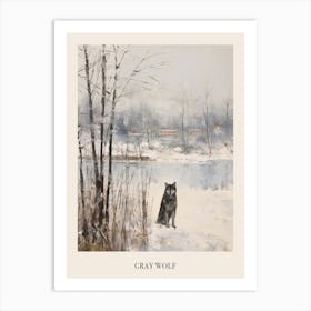 Vintage Winter Animal Painting Poster Gray Wolf 3 Art Print