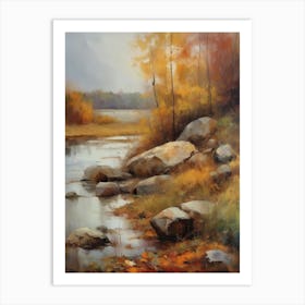 Forest Lake, Autumn Lake, Vintage Oil Painting, Farmhouse Wall Decorations, Antique Landscape, Vintage Landscape Oil Painting.7 3 Art Print