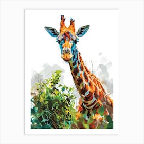 Giraffe In The Bushes Watercolour Art Print