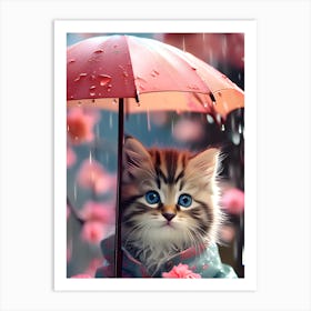 Kitten In The Rain Art Print