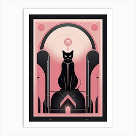 The High Priestess Tarot Card, Black Cat In Pink 0 Art Print
