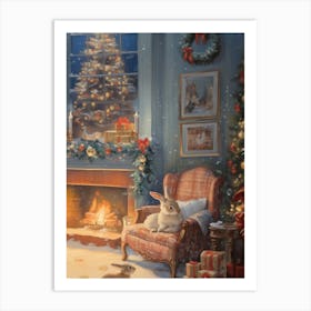 Christmas Rabbits In The Living Room Art Print