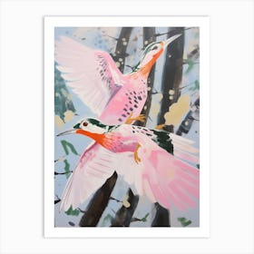 Pink Ethereal Bird Painting Woodpecker 2 Art Print