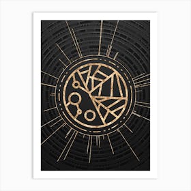 Geometric Glyph Symbol in Gold with Radial Array Lines on Dark Gray n.0102 Art Print