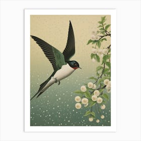Ohara Koson Inspired Bird Painting Barn Swallow 2 Art Print