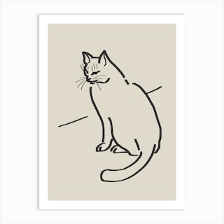 Line Art Cat Drawing 3 Art Print