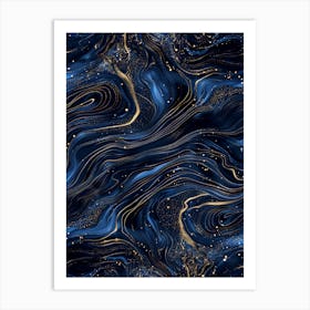 Blue And Gold Swirls 2 Art Print