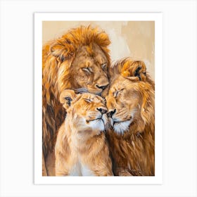African Lion Family Bonding Acrylic Painting 1 Art Print