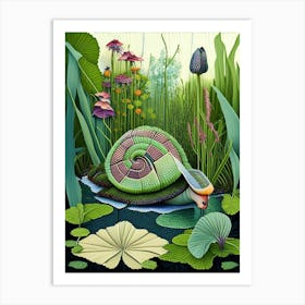 Garden Snail In Wetlands Patchwork Art Print