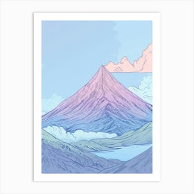 Mount Katahdin Usa Color Line Drawing (3) Art Print