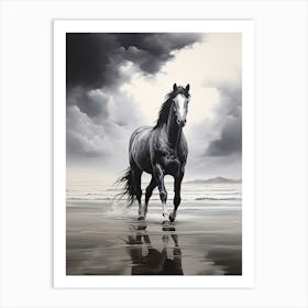 A Horse Oil Painting In Rhossili Bay, Wales Uk, Portrait 2 Art Print