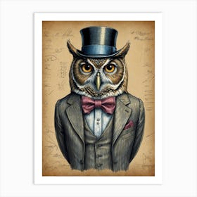 Owl In Top Hat Art Print