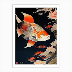 Asagi Koi Fish 2, Ukiyo E Style Japanese Art Print