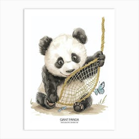 Giant Panda Cub Playing With A Butterfly Net Poster 2 Art Print