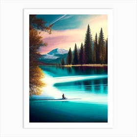 Waterskiing On Lake Waterscapes Waterscape Crayon 1 Art Print