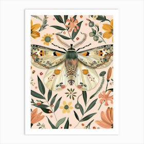 Pink Botanical Butterflies William Morris Style 3 Art Print