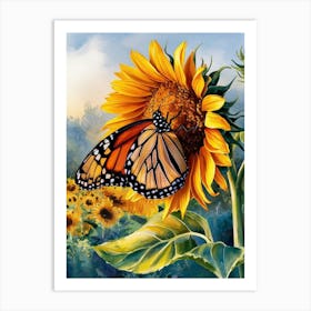 Butterfly On Sunflower Art Print