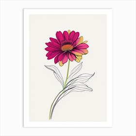 Zinnia Floral Minimal Line Drawing 4 Flower Art Print