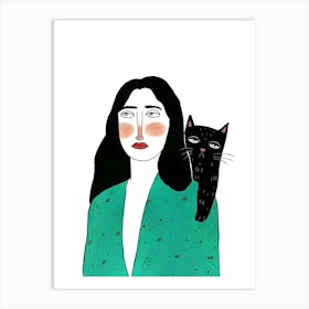 Woman With A Cat 4 Art Print