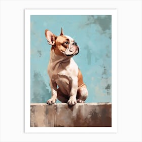 Bulldog Dog, Painting In Light Teal And Brown 3 Art Print
