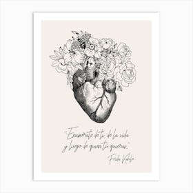 Floral Anatomical Heart (quote by Frida) Art Print