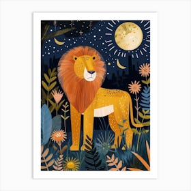 African Lion Night Hunt Illustration 2 Art Print