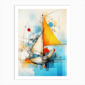 Sailboat 02 - Avant Garde Abstract Painting in Yellow, Red and Blue Color Palette in Modern Style Art Print