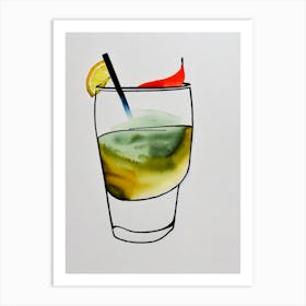 Gimlet Minimal Line Drawing With Watercolour Cocktail Poster Art Print