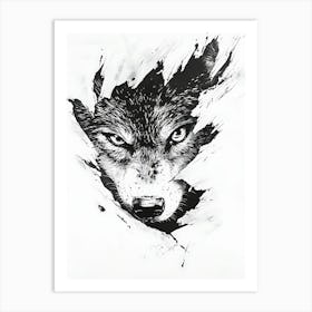 Angry Wolf Watching from Wall Hole 11 Art Print