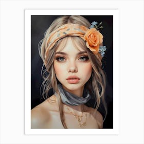 Portrait Of A Girl With Flowers 1 Art Print