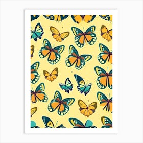 Butterfly Repeat Pattern Retro Illustration 1 Art Print