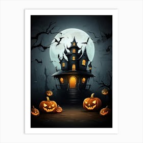 Halloween House With Pumpkins 1 Art Print