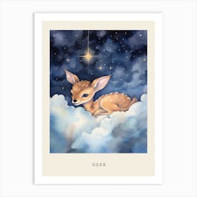 Baby Deer 2 Sleeping In The Clouds Nursery Poster Art Print