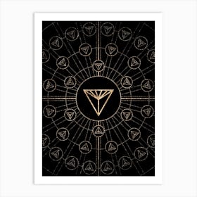 Geometric Glyph Radial Array in Glitter Gold on Black n.0043 Art Print