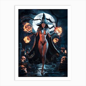 Sexy Evil Witch with Tattoos and Fireballs #1 Art Print