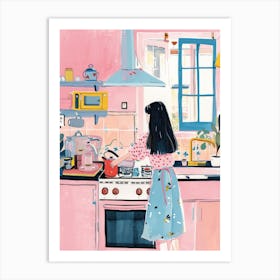 Girl Putting The Kettle On Lo Fi Kawaii Illustration 4 Art Print