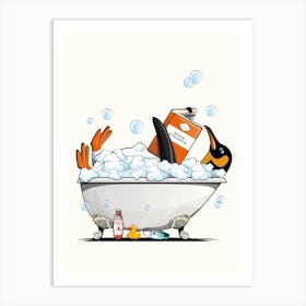 Penguin In The Bathtub Art Print