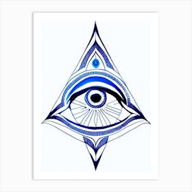 The Ajna Chakra, Symbol, Third Eye Blue & White 2 Art Print