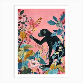 Floral Animal Painting Baboon 2 Art Print