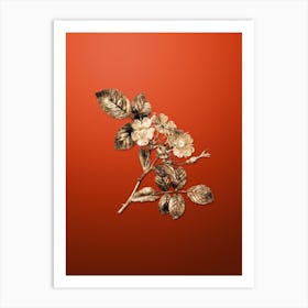 Gold Botanical Redleaf Rose on Tomato Red n.4798 Art Print