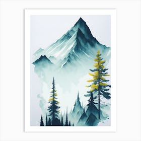 Mountain And Forest In Minimalist Watercolor Vertical Composition 376 Art Print