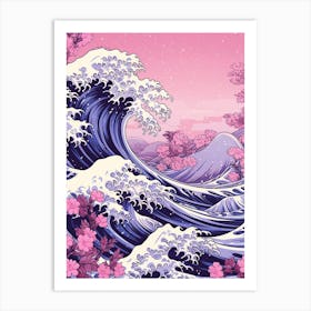 Great Wave With Lavender Flower Drawing In The Style Of Ukiyo E 3 Art Print