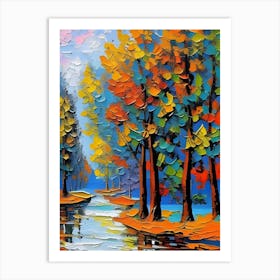 Autumn Trees By The River Art Print