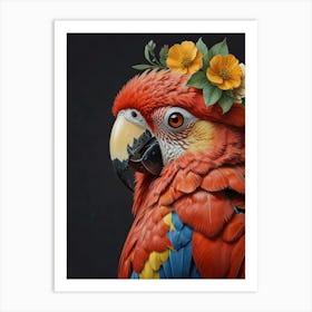 Parrot With Flowers 1 Art Print