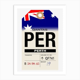 Perth (PER) Australia Vintage Airline Luggage Tag Art Print