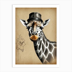 Giraffe In Hat Art Print