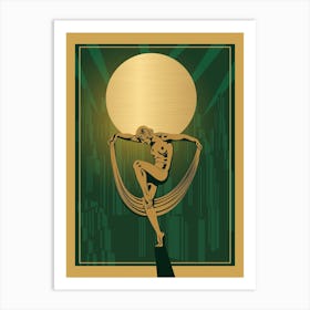 Art Deco Woman Print 3 Green & Gold Art Print