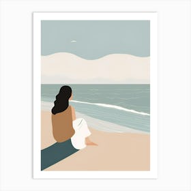 Woman Sitting On The Beach Art Print