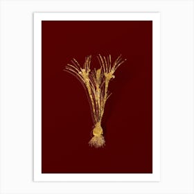 Vintage Cloth of Gold Crocus Botanical in Gold on Red n.0560 Art Print